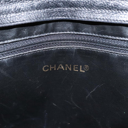 CHANEL V Stitch Hand Bag Caviar Skin Black Gold CC 95729