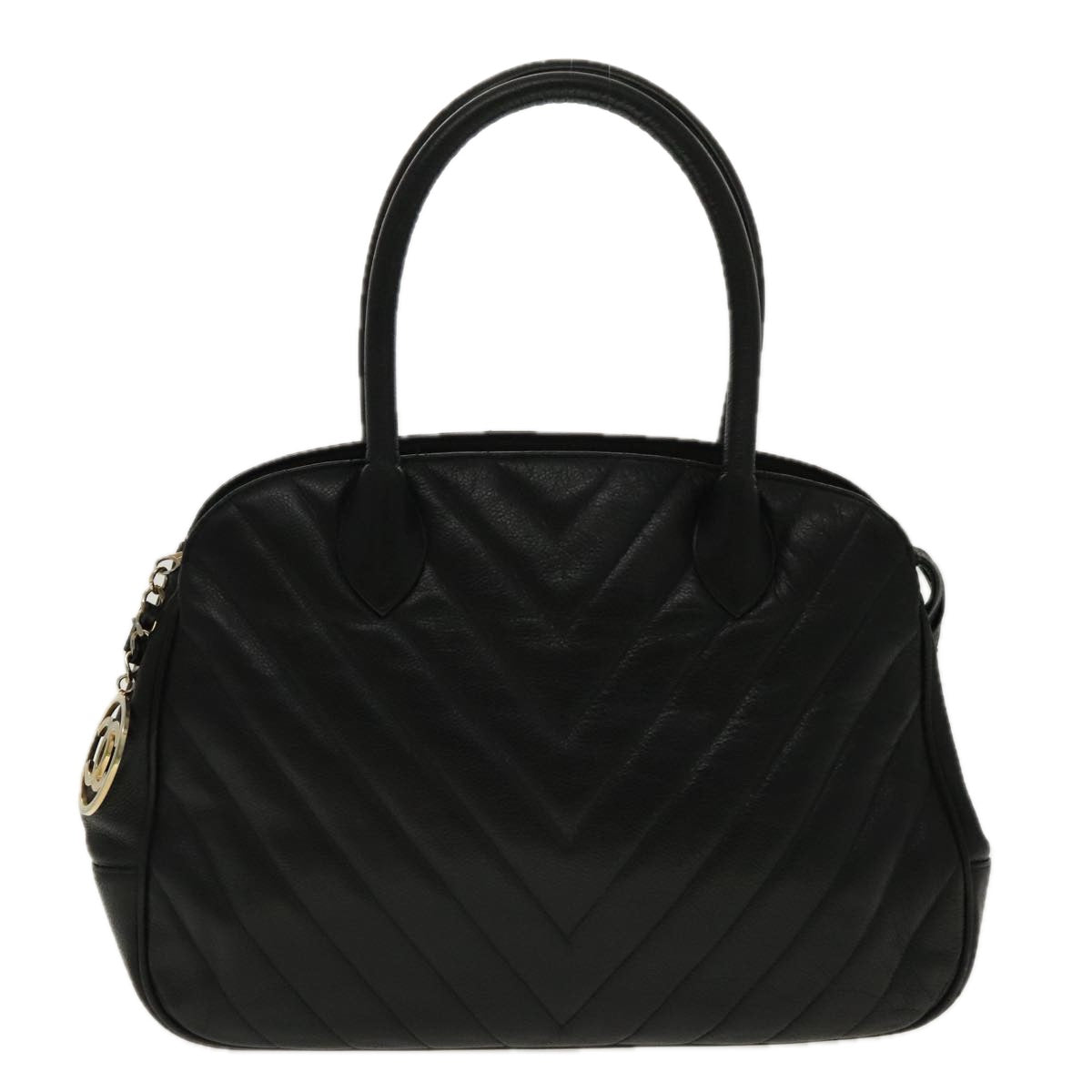 CHANEL V Stitch Hand Bag Caviar Skin Black Gold CC 95729