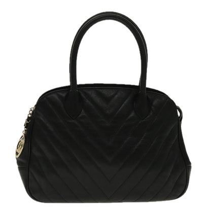 CHANEL V Stitch Hand Bag Caviar Skin Black Gold CC 95729