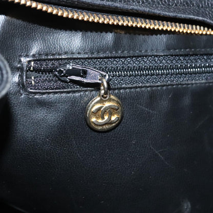 CHANEL V Stitch Hand Bag Caviar Skin Black Gold CC 95729