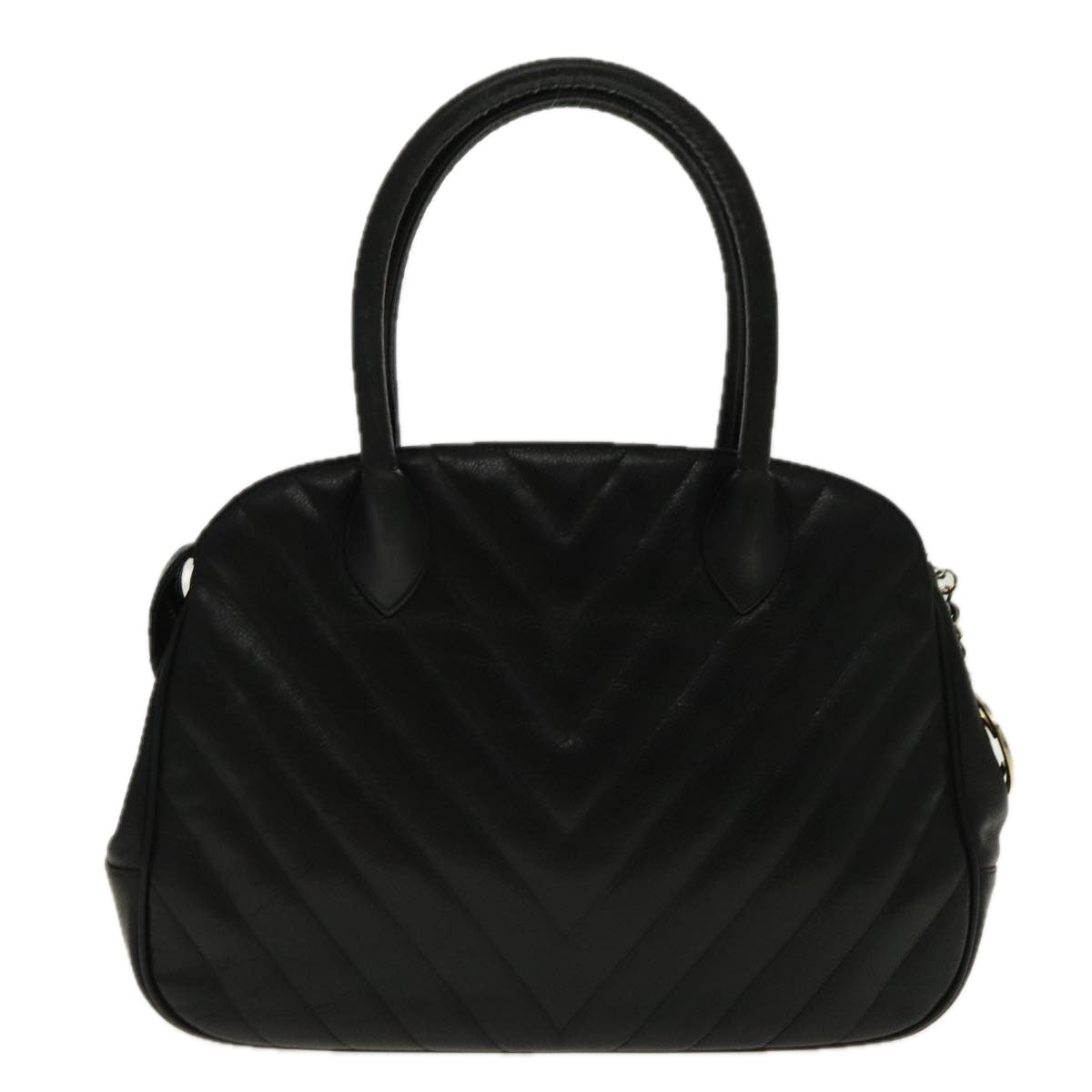 CHANEL V Stitch Hand Bag Caviar Skin Black Gold CC 95729