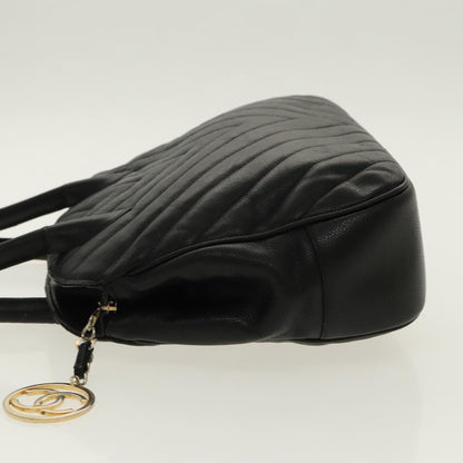CHANEL V Stitch Hand Bag Caviar Skin Black Gold CC 95729