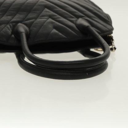 CHANEL V Stitch Hand Bag Caviar Skin Black Gold CC 95729