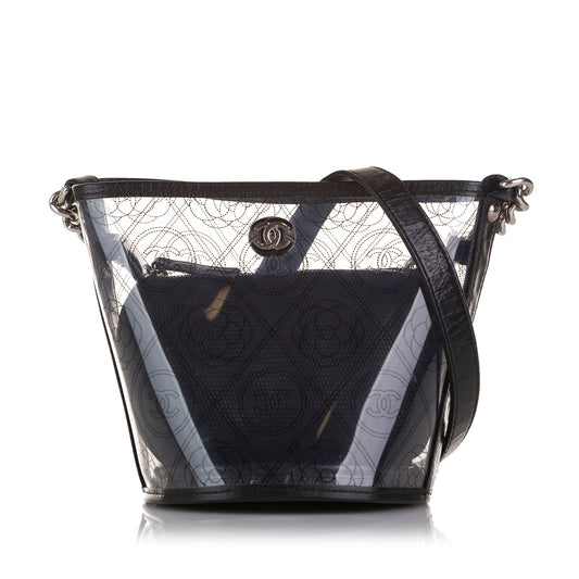 Chanel Sac Crumpled Calfskin PVC Camellia Bucket