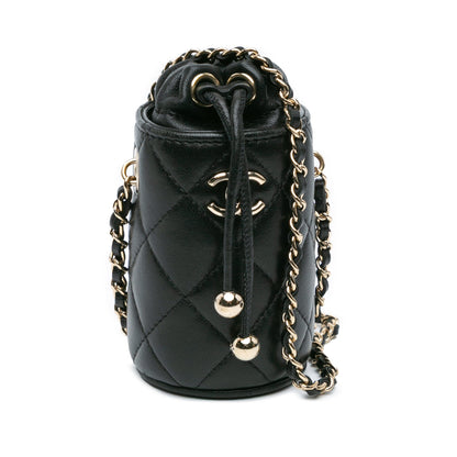 Black Chanel Micro Quilted Lambskin Drawstring Bucket Bag