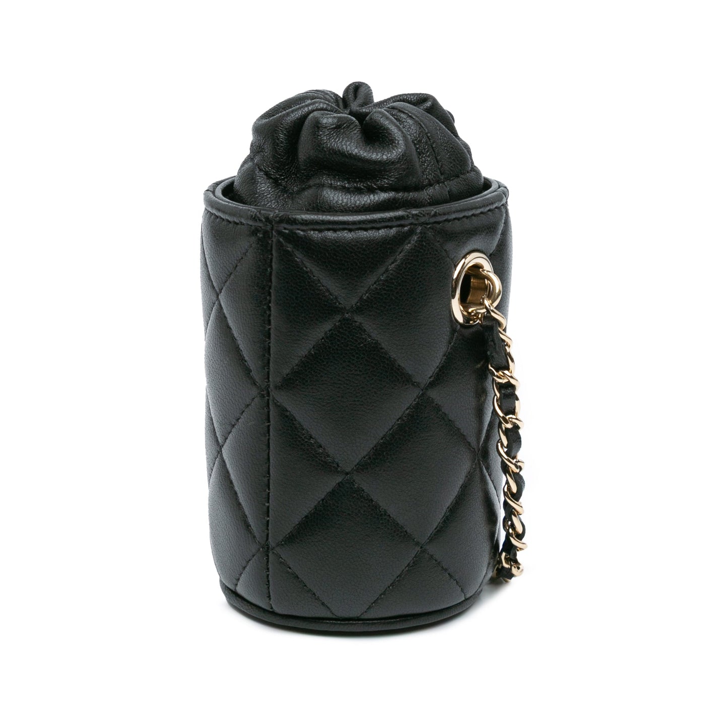 Black Chanel Micro Quilted Lambskin Drawstring Bucket Bag
