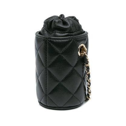 Black Chanel Micro Quilted Lambskin Drawstring Bucket Bag