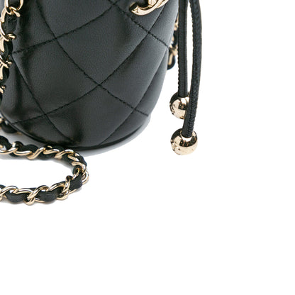 Black Chanel Micro Quilted Lambskin Drawstring Bucket Bag