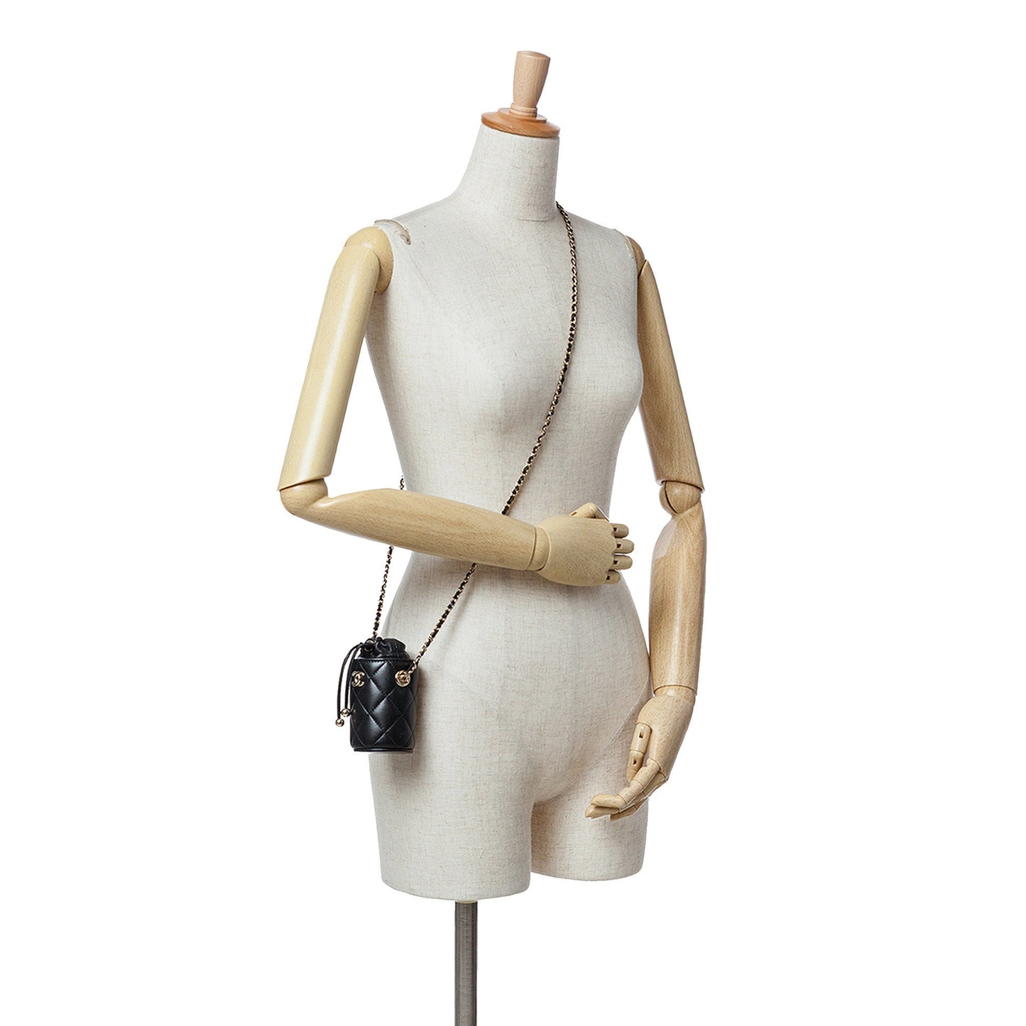 Black Chanel Micro Quilted Lambskin Drawstring Bucket Bag