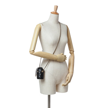 Black Chanel Micro Quilted Lambskin Drawstring Bucket Bag