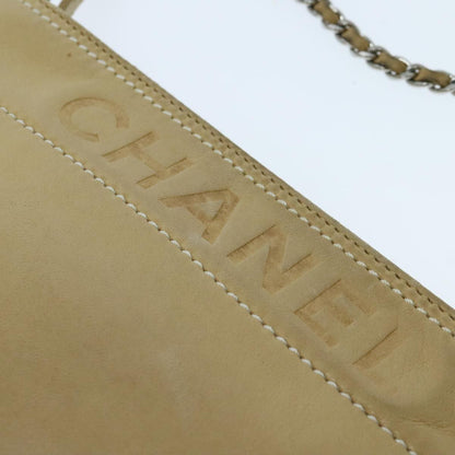 CHANEL Chain Shoulder Pouch Leather Beige Silver CC 96004