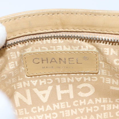 CHANEL Chain Shoulder Pouch Leather Beige Silver CC 96004