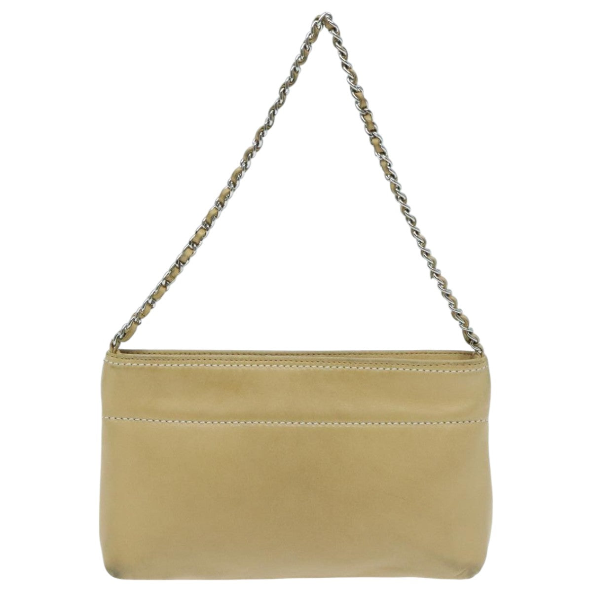 CHANEL Chain Shoulder Pouch Leather Beige Silver CC 96004