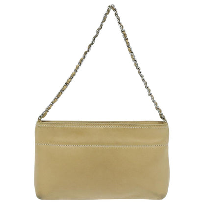 CHANEL Chain Shoulder Pouch Leather Beige Silver CC 96004