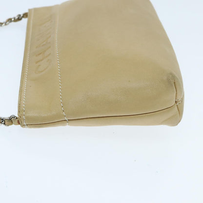 CHANEL Chain Shoulder Pouch Leather Beige Silver CC 96004