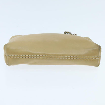 CHANEL Chain Shoulder Pouch Leather Beige Silver CC 96004