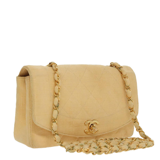 CHANEL Matelasse Chain Shoulder Bag Canvas Beige Gold CC 96216