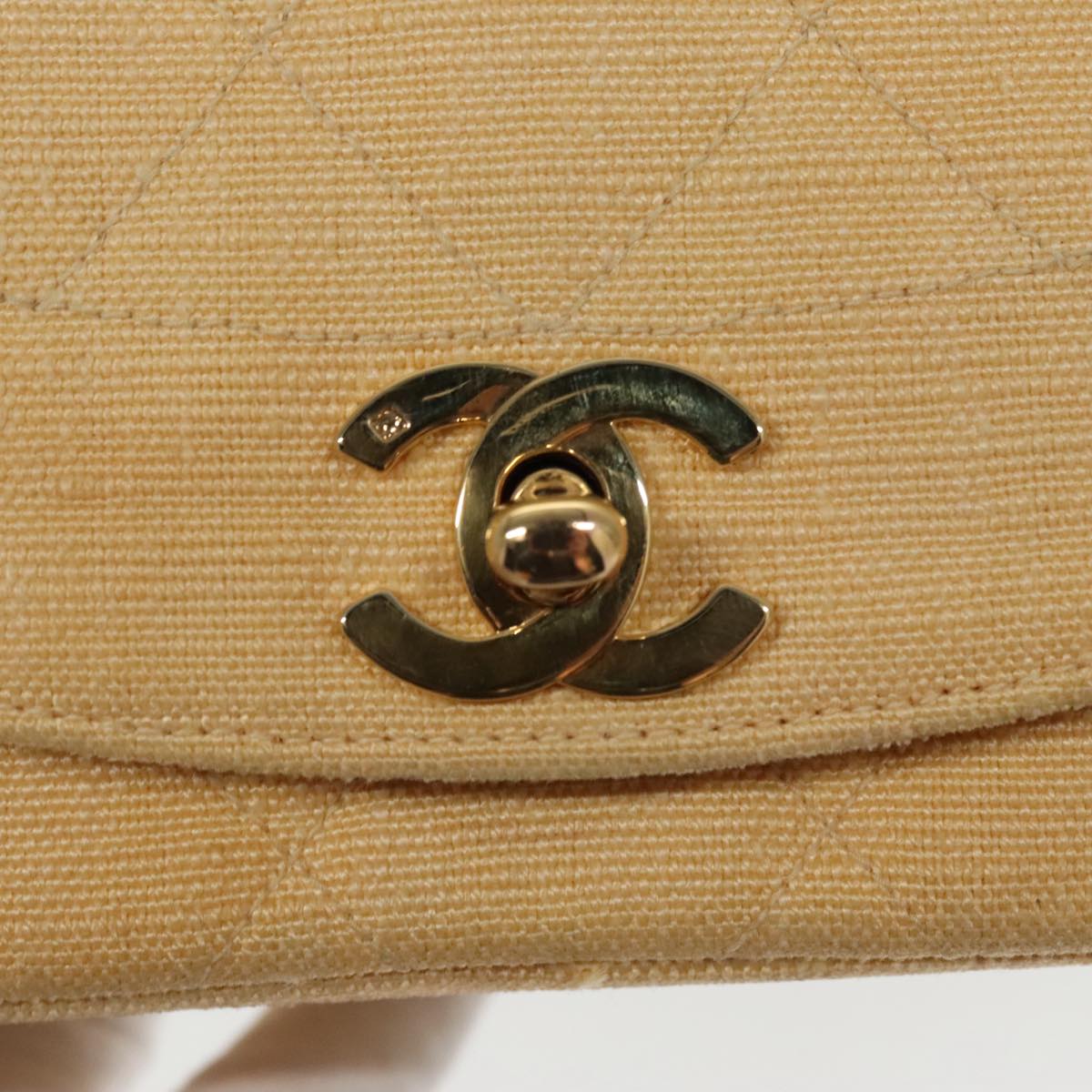 CHANEL Matelasse Chain Shoulder Bag Canvas Beige Gold CC 96216
