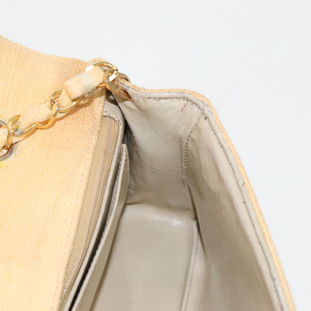 CHANEL Matelasse Chain Shoulder Bag Canvas Beige Gold CC 96216