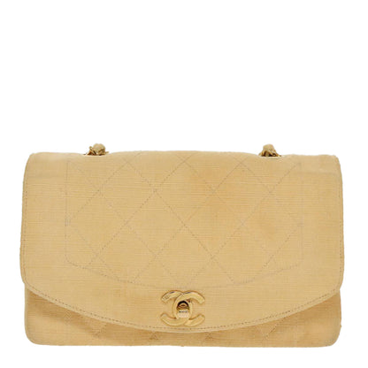 CHANEL Matelasse Chain Shoulder Bag Canvas Beige Gold CC 96216