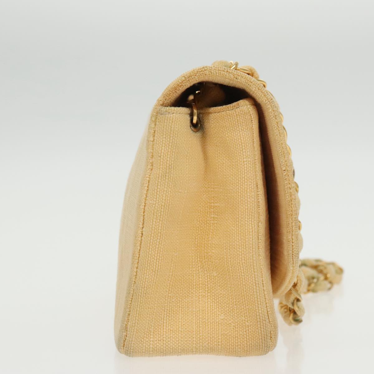 CHANEL Matelasse Chain Shoulder Bag Canvas Beige Gold CC 96216