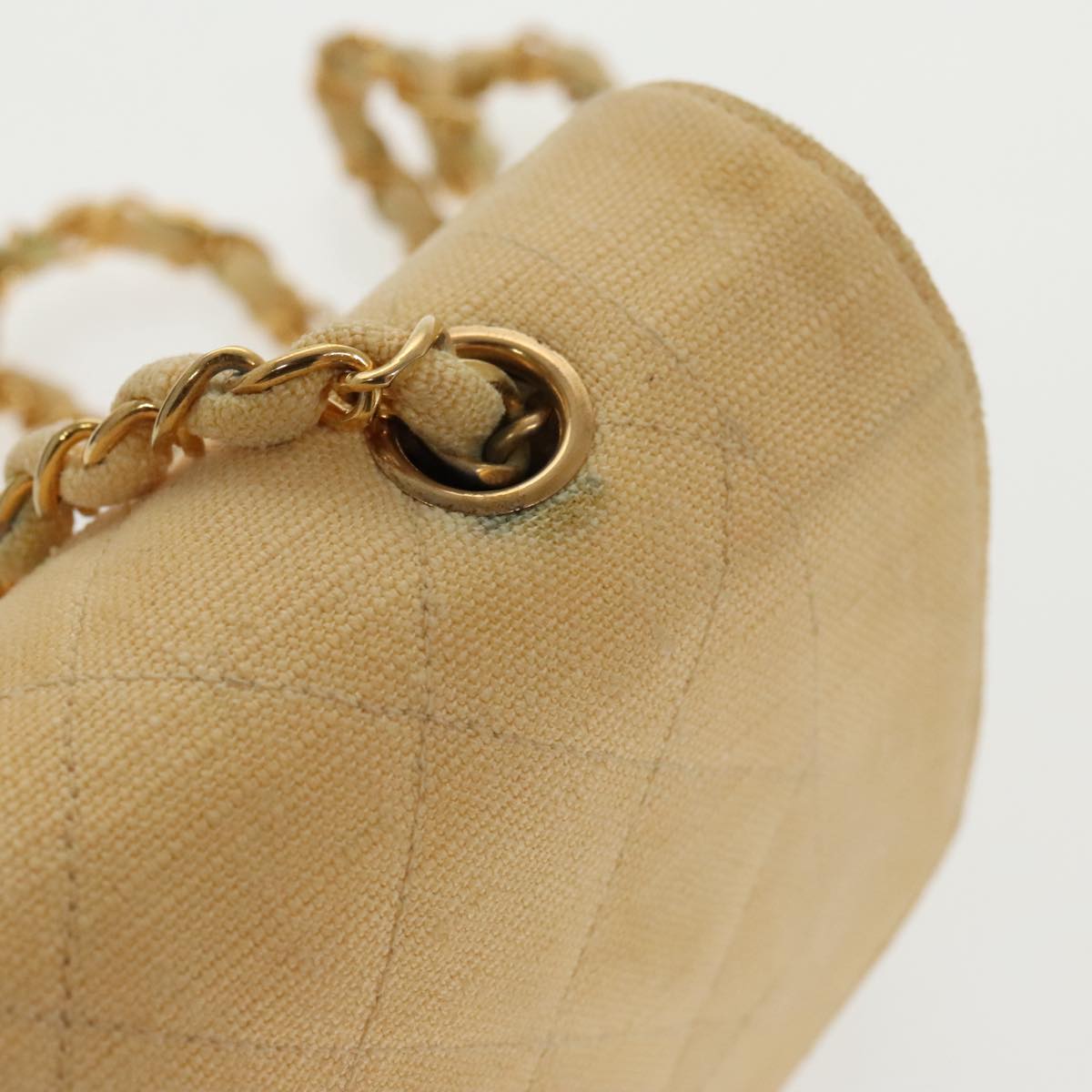 CHANEL Matelasse Chain Shoulder Bag Canvas Beige Gold CC 96216