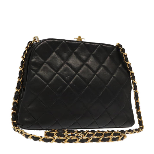 CHANEL Matelasse Chain Shoulder Bag Lamb Skin Black Gold CC 96218A