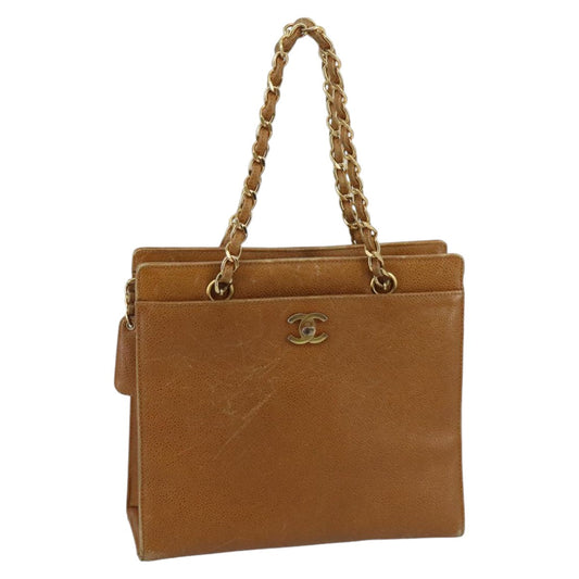 CHANEL Chain Shoulder Bag Caviar Skin Brown Gold CC 96239