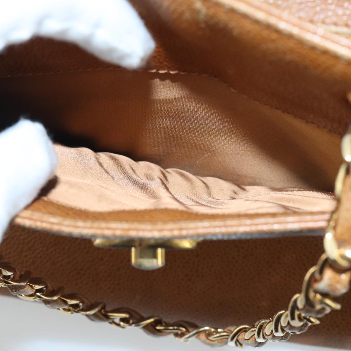 CHANEL Chain Shoulder Bag Caviar Skin Brown Gold CC 96239