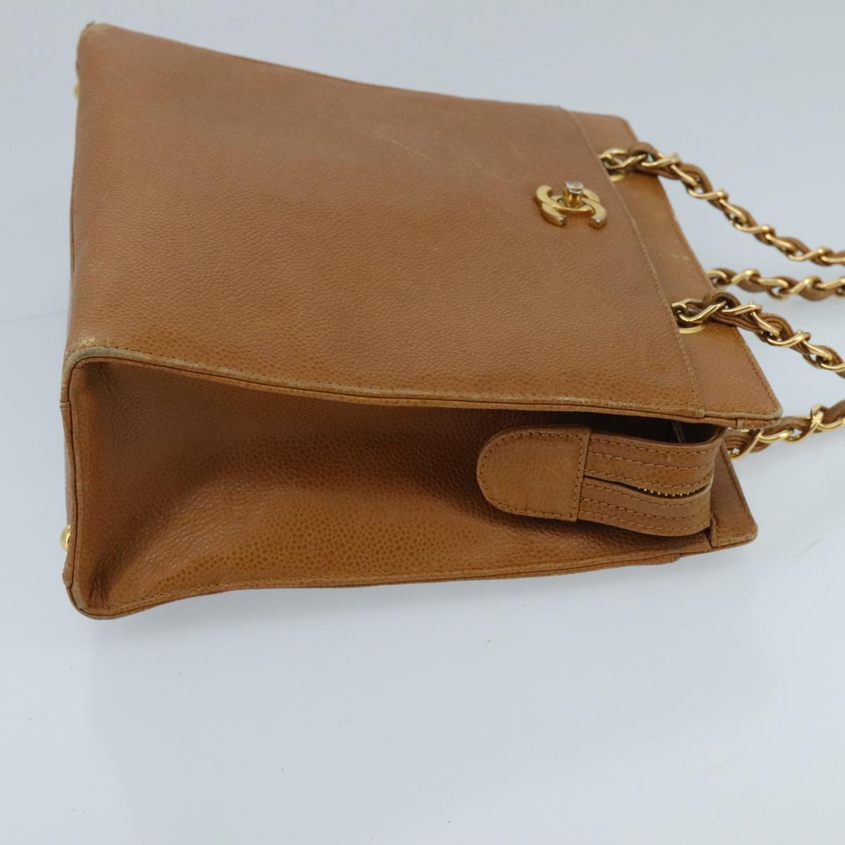 CHANEL Chain Shoulder Bag Caviar Skin Brown Gold CC 96239