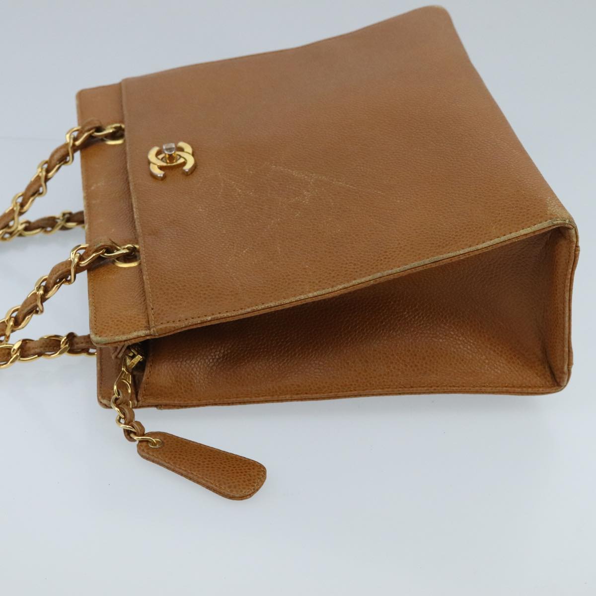 CHANEL Chain Shoulder Bag Caviar Skin Brown Gold CC 96239