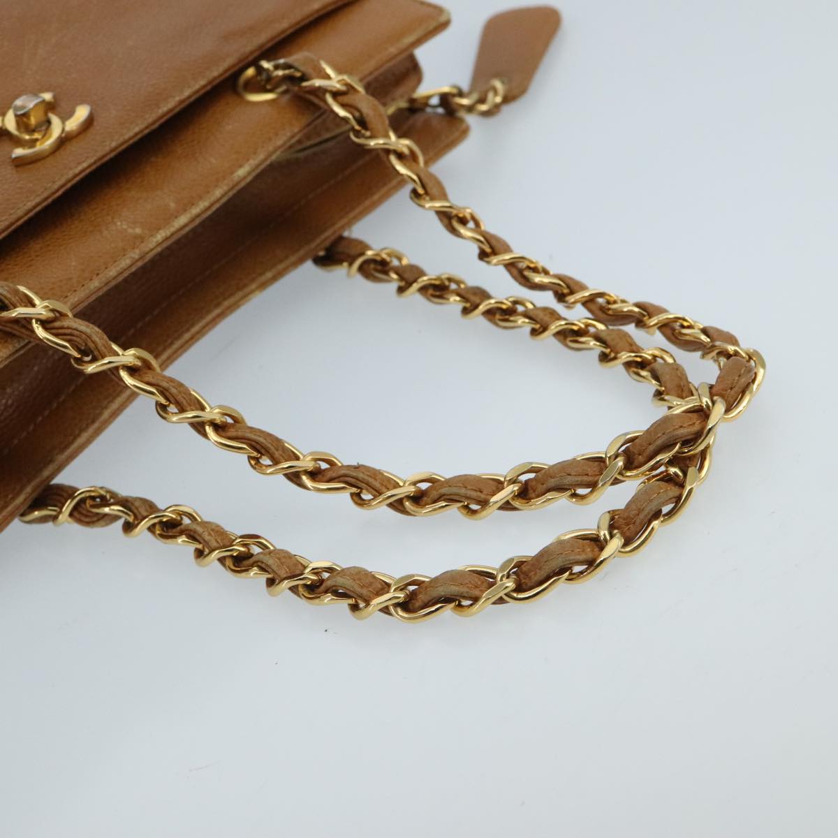 CHANEL Chain Shoulder Bag Caviar Skin Brown Gold CC 96239