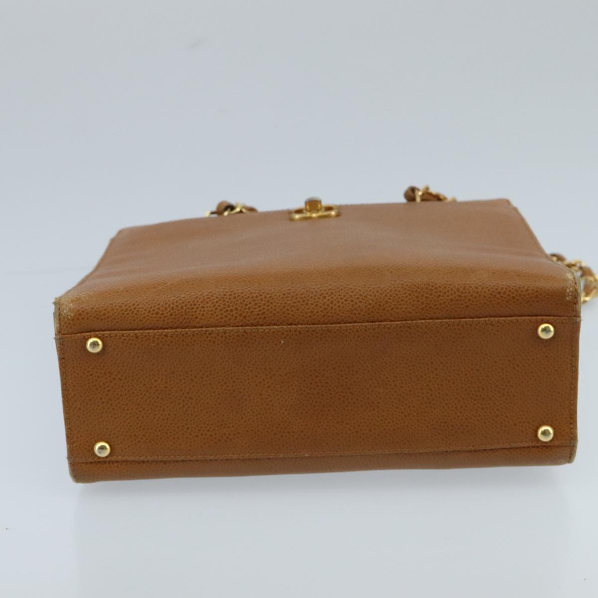 CHANEL Chain Shoulder Bag Caviar Skin Brown Gold CC 96239