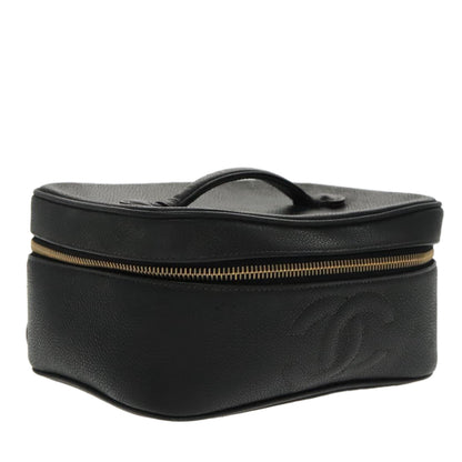 CHANEL Vanity COCO Mark Pouch Caviar Skin Black Gold CC 96508