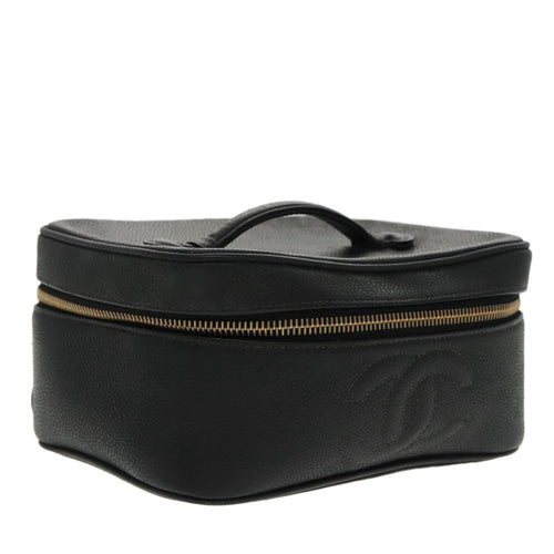 CHANEL Vanity COCO Mark Pouch Caviar Skin Black Gold CC 96508