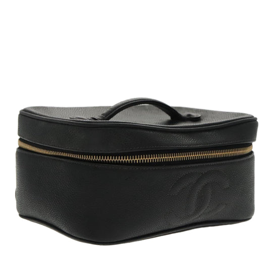 CHANEL Vanity COCO Mark Pouch Caviar Skin Black Gold CC 96508
