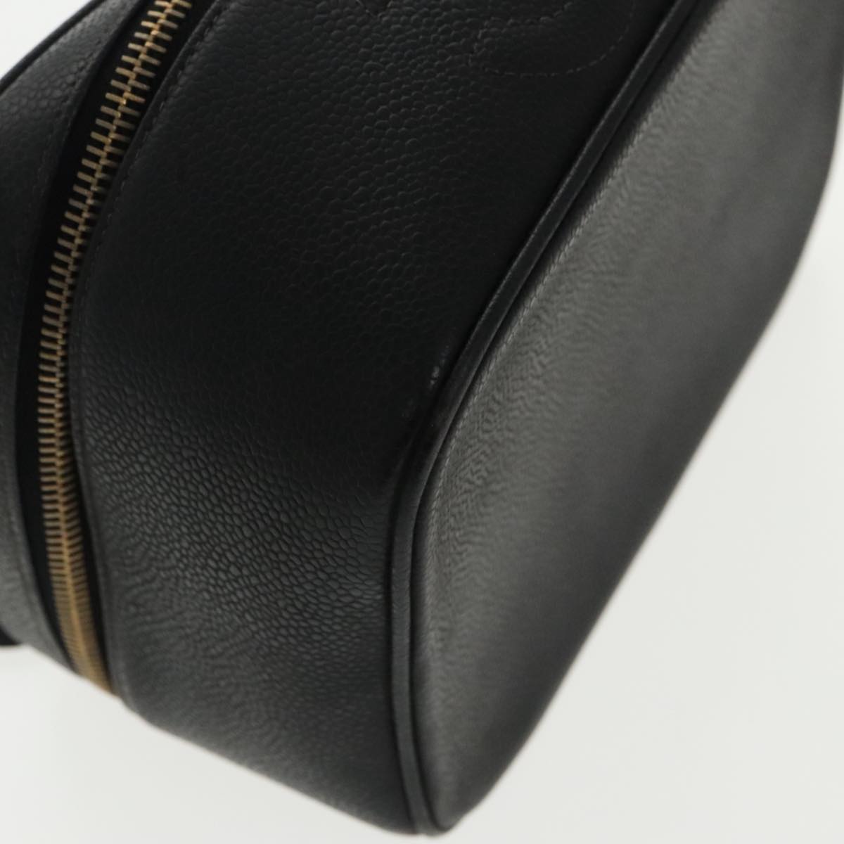 CHANEL Vanity COCO Mark Pouch Caviar Skin Black Gold CC 96508