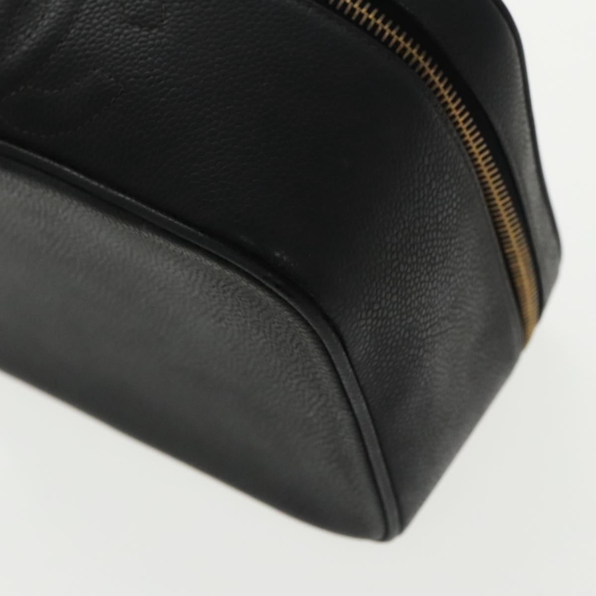 CHANEL Vanity COCO Mark Pouch Caviar Skin Black Gold CC 96508