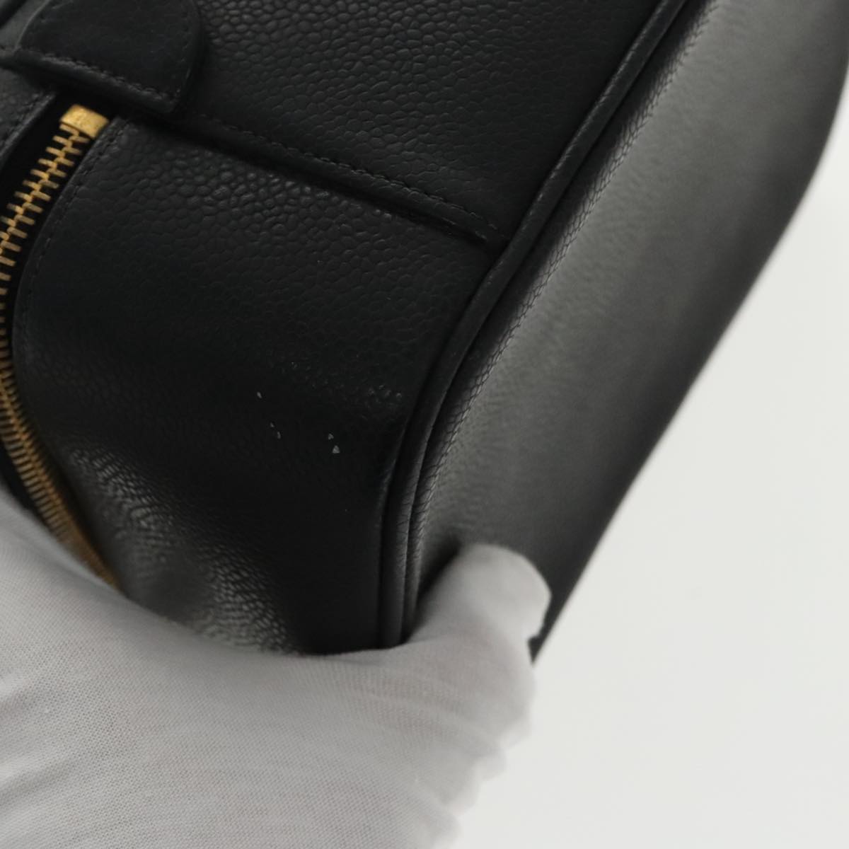 CHANEL Vanity COCO Mark Pouch Caviar Skin Black Gold CC 96508