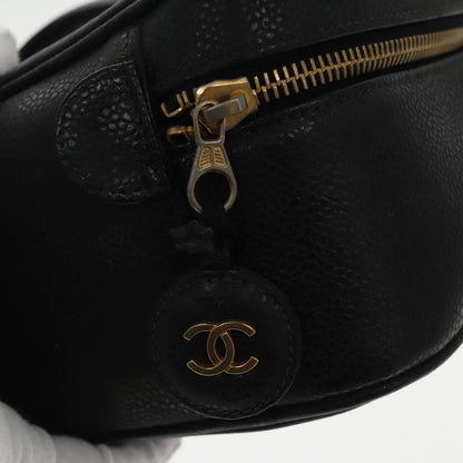 CHANEL Vanity COCO Mark Pouch Caviar Skin Black Gold CC 96508