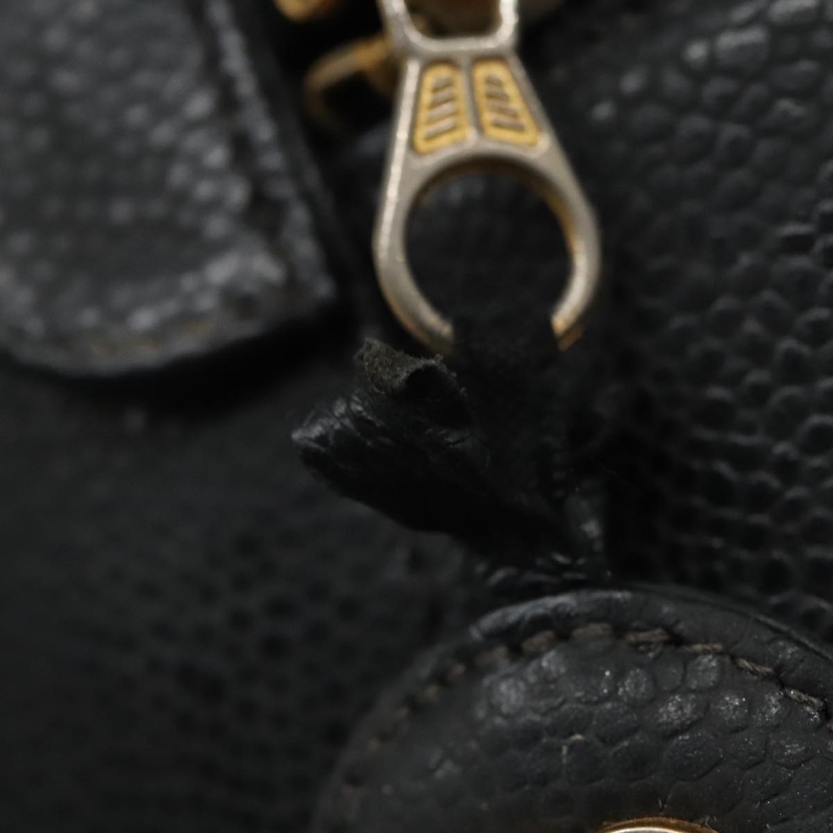 CHANEL Vanity COCO Mark Pouch Caviar Skin Black Gold CC 96508