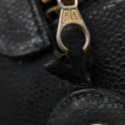 CHANEL Vanity COCO Mark Pouch Caviar Skin Black Gold CC 96508