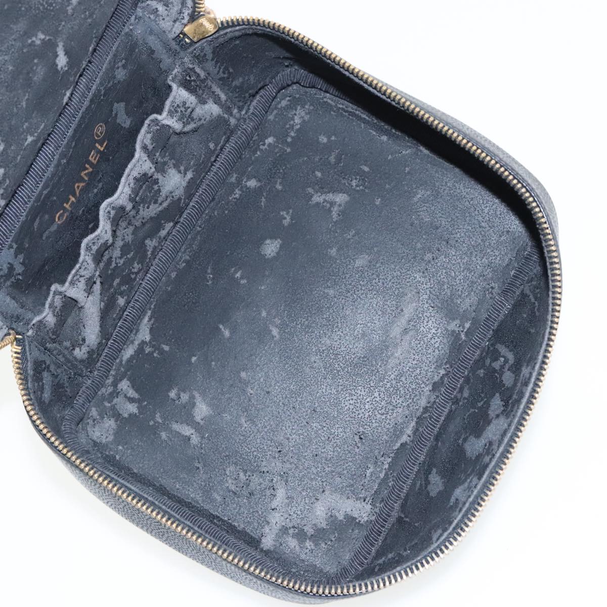 CHANEL Vanity COCO Mark Pouch Caviar Skin Black Gold CC 96508