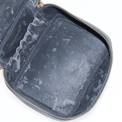 CHANEL Vanity COCO Mark Pouch Caviar Skin Black Gold CC 96508