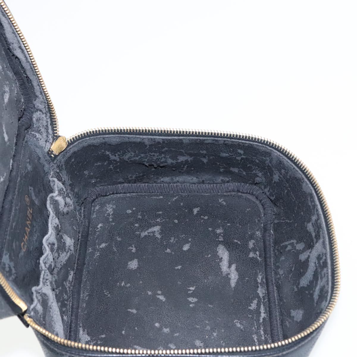 CHANEL Vanity COCO Mark Pouch Caviar Skin Black Gold CC 96508
