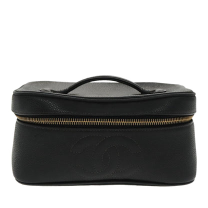 CHANEL Vanity COCO Mark Pouch Caviar Skin Black Gold CC 96508