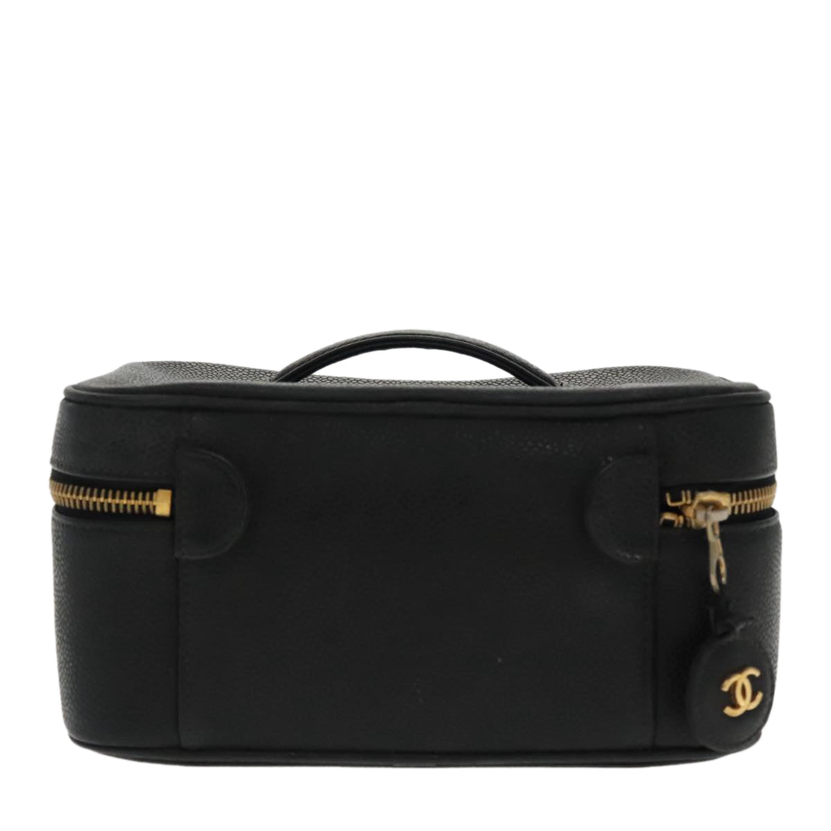 CHANEL Vanity COCO Mark Pouch Caviar Skin Black Gold CC 96508
