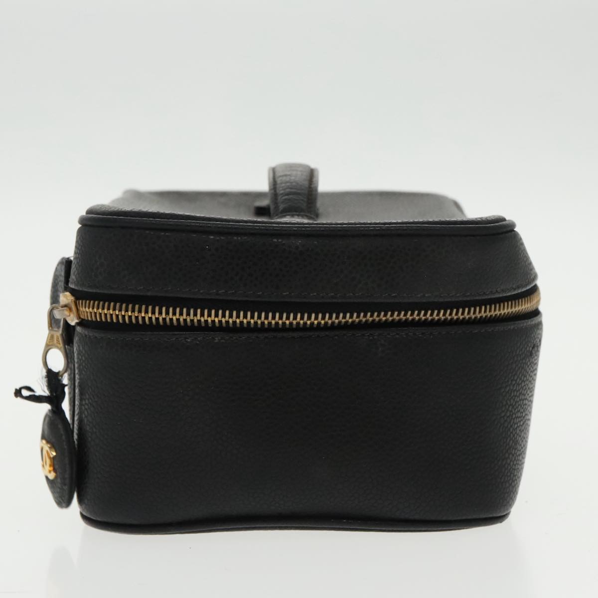 CHANEL Vanity COCO Mark Pouch Caviar Skin Black Gold CC 96508