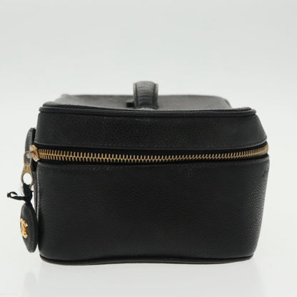 CHANEL Vanity COCO Mark Pouch Caviar Skin Black Gold CC 96508