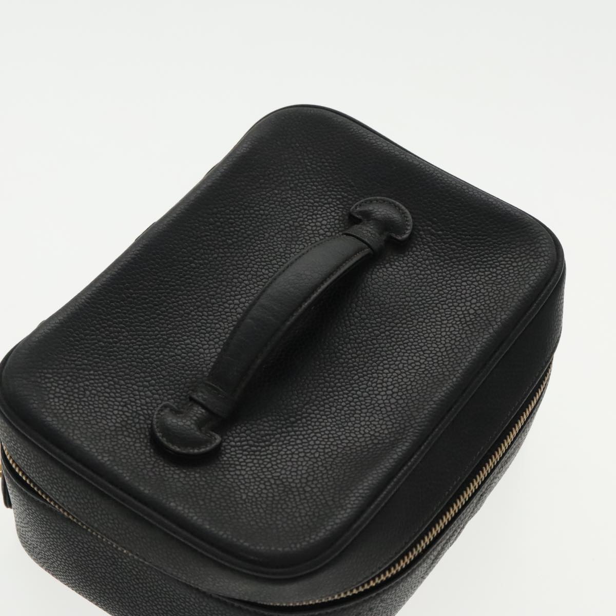 CHANEL Vanity COCO Mark Pouch Caviar Skin Black Gold CC 96508